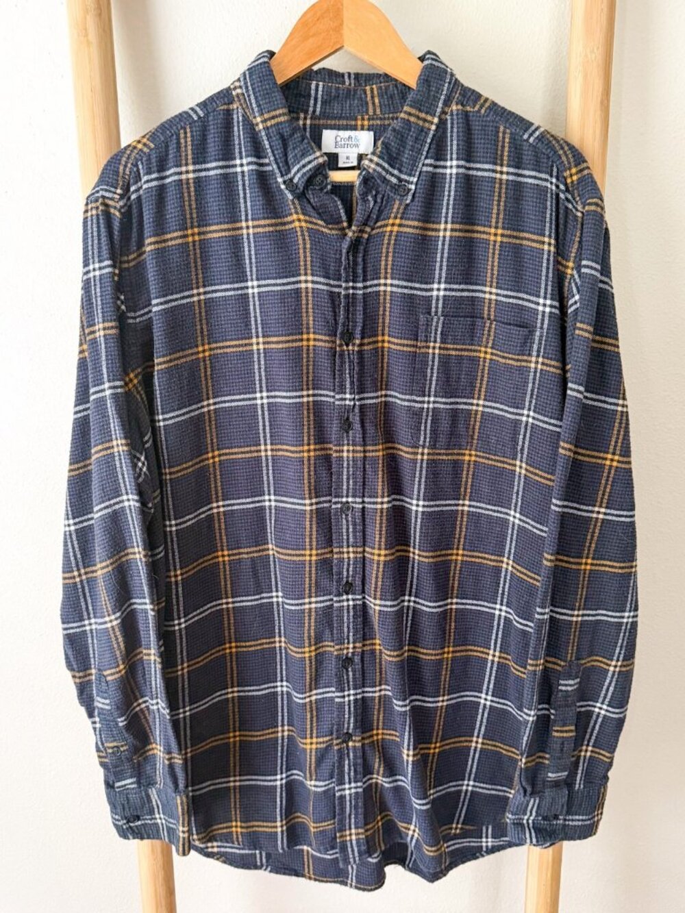 Croft & Barrow XL Blue Plaid Flannel Button Down Shirt Cotton Long Sleeve